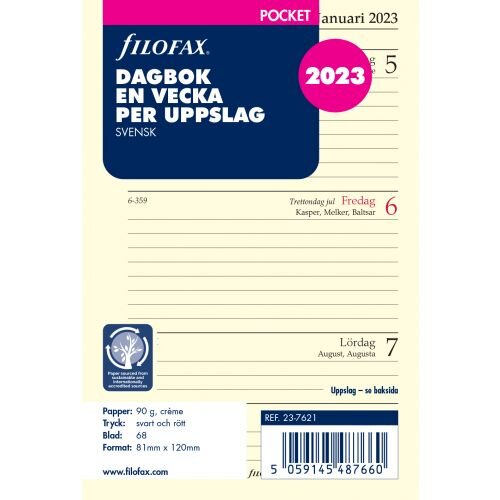 Dagbok Pocket 2023 Vecka/Uppslag SE