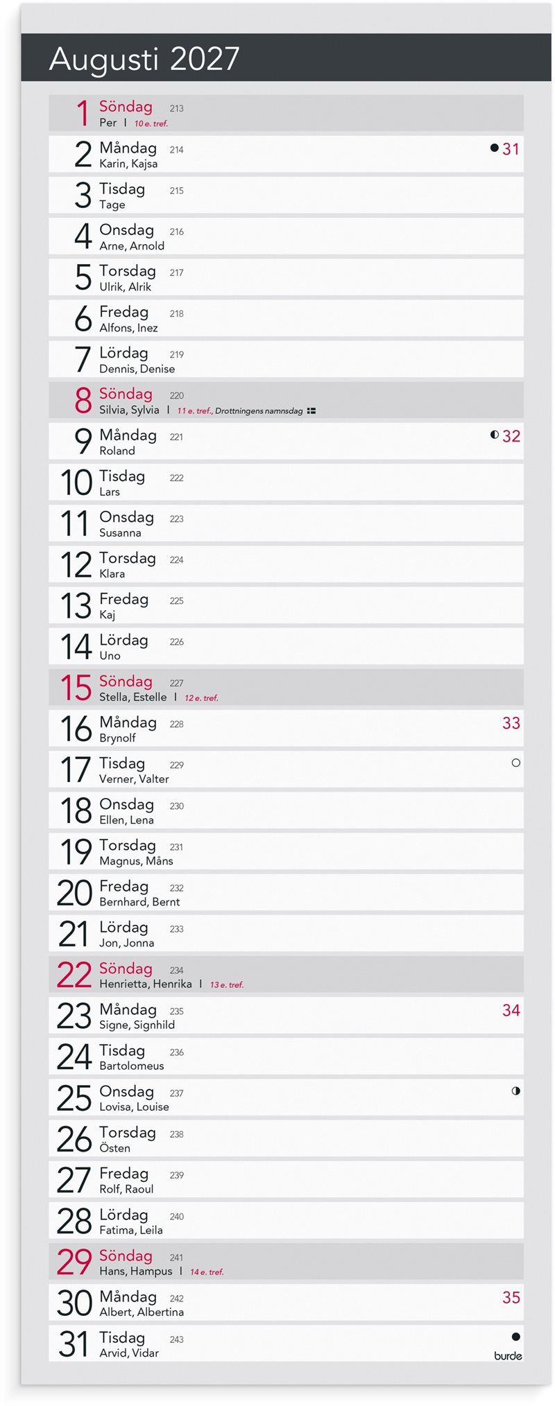 Liten Bordskalender Elegant 2027