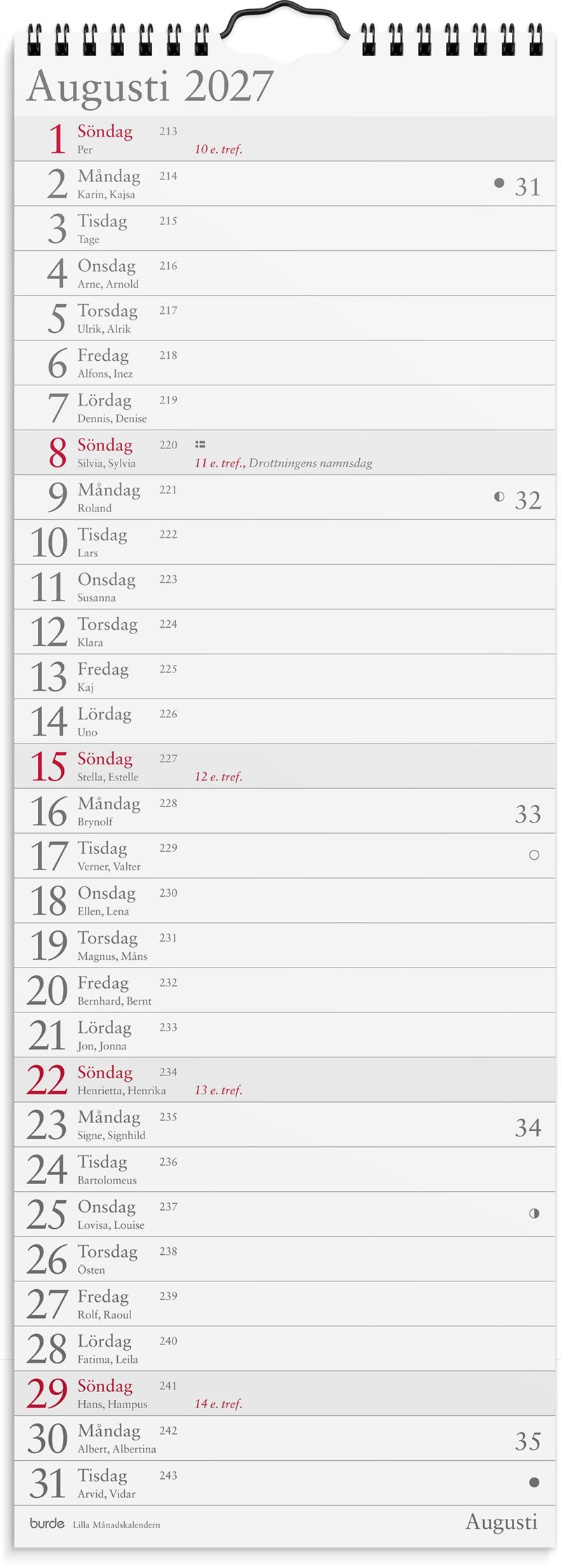 Väggkalender 2027 Lilla Månadskalendern