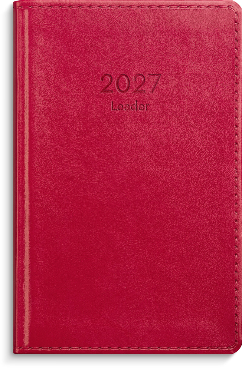 Kalender 2027 Leader rött konstläder