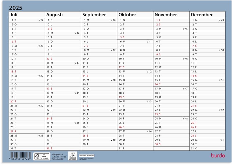 Väggkalender 25/26 Väggblad A4