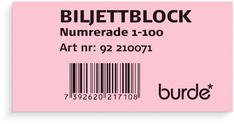 Biljettblock 1-100 rosa