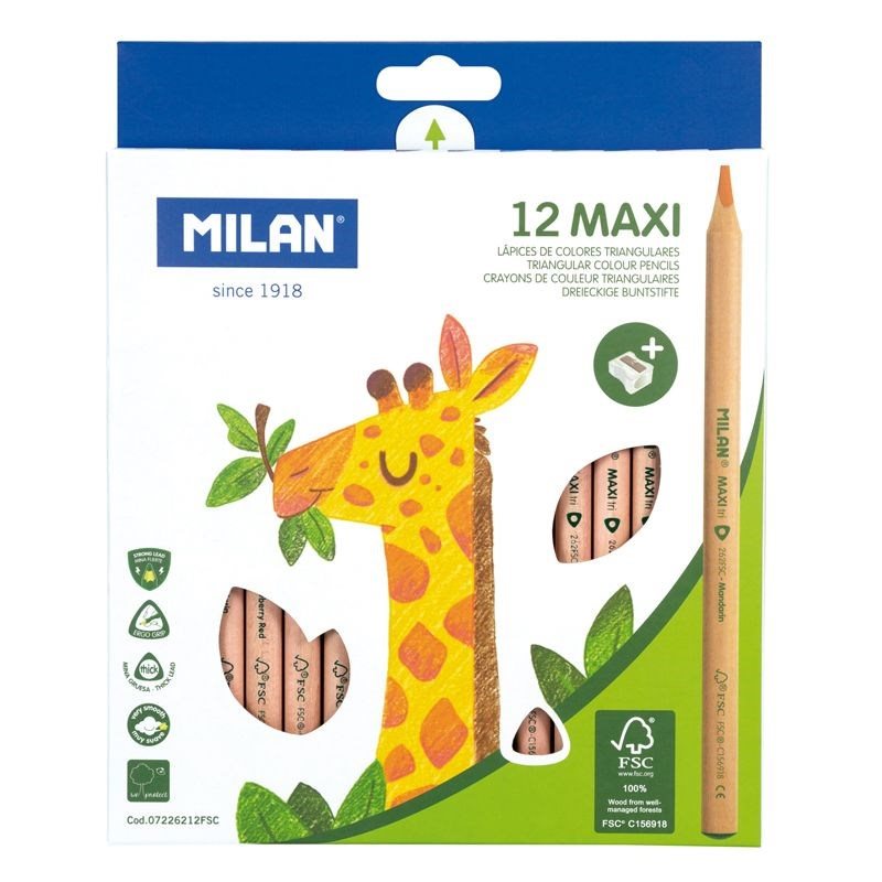 Milan färgpenna natur MAXI 12 p, inkl vässare