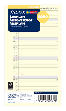 Filofax - Personal Refill 2029 Årsplan